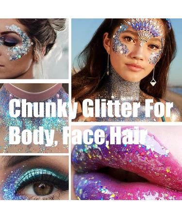 Chunky Holographic Glitter Gel for Face, Hair & Body - Easy to Use, No Glue Needed - Silver Glitter for Women & Kids - Perfect for Festivals & Halloween Makeup - Buy Online on GoSupps.com