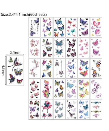 Waterproof 3D Butterfly Temporary Tattoo Sticker - 60 Sheets for Women - Buy Online on GoSupps.com