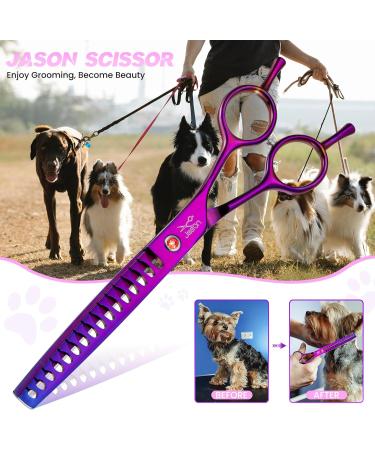 Jason 7.5 Chunker Scissors - Professional Dog Thinning Shears | Japanese Stainless Steel Effilator Scissors with 16 Teeth | Purple Pet Grooming Tools - Buy Online on GoSupps.com