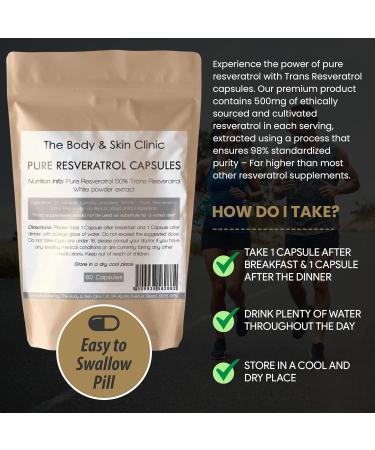 Trans Resveratrol 60 Capsules - Pure Natural - UK Manufactured - Maximum Strength for Ultimate Benefits - Zero Additives - Buy Online on GoSupps.com
