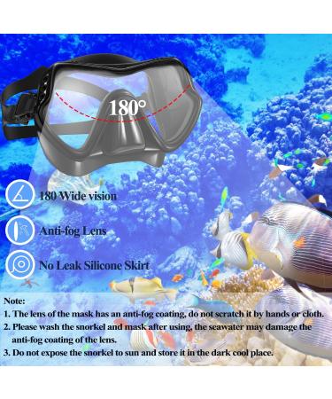Snorkel Mask Set - Anti-Fog 180 Seaview, Dry Snorkel, Mesh Bag | For Kids & Adults - Scuba Diving, Swimming Training Gear in Black - Buy Online on GoSupps.com