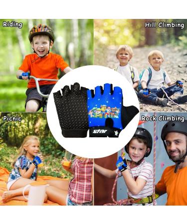 Children's Fingerless Bicycle Gloves - Summer Gel BMX Gloves for Boys & Girls 5-10 Years - Blue Hiking & Scooter Wheel Gloves - Buy Online on GoSupps.com