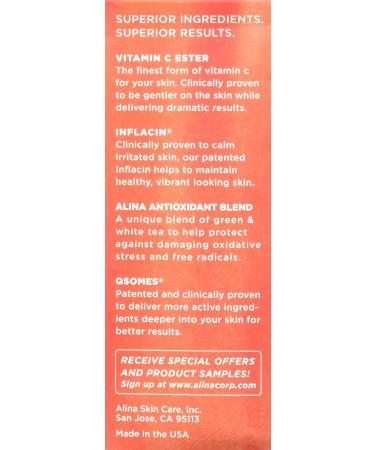 Alina Skin Care Vitamin C Serum 1.0 oz - Award-Winning Formula Recommended by Dermatologists for Firmer, Radiant Skin - Buy Online on GoSupps.com