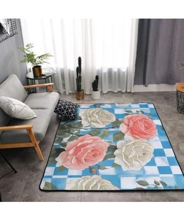 Plaid Background Roses Flannel Non-Slip Floor Mat - 63x48 Inches Comfortable & Lint-Free for Relieving Foot Pressure Ideal for Any Occasion - International Shipping Available - Buy Online on GoSupps.com