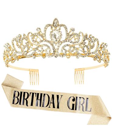 Aprince Birthday Crown & Birthday Girl Sash Set  Rhinestone Tiaras and Crowns for Women Girls Gold Tiara Birthday Gold Sash Princess Tiaras Queen Crowns for Birthday Prom Photoshoot - Buy Online on GoSupps.com