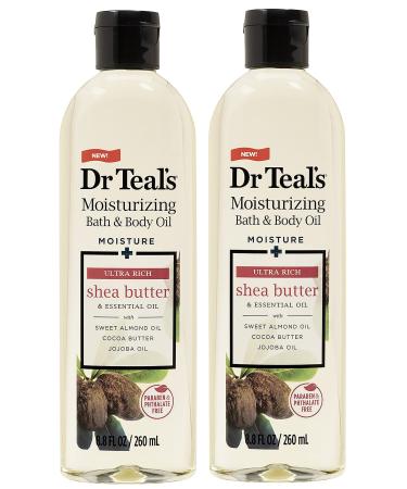 Dr. Teal's Moisturizing Bath & Body Oil 2-Pack (17.6 Fl Oz Total) Moisture + Ultra Rich Shea Butter & Essential Oil. Treat Your Skin Your Senses and Your Stress.
