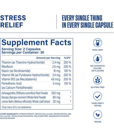 Habit Stress Relief Supplement (60 Capsules) - New Look, Supports Relaxation & Mood Balance, Vitamin B, Adaptogens, Lemon Balm, Calming, Vegan, Non-GMO (1 Pack) - Buy Online on GoSupps.com