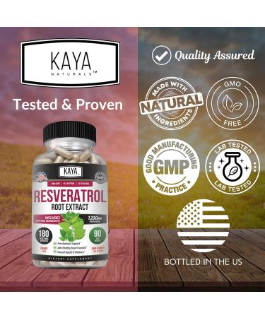 Kaya Naturals - Resveratrol Capsules - Anti Aging Supplement - Antioxidants with Brain Support - Maximum Benefits - 180 Veggies Capsules - Buy Online on GoSupps.com
