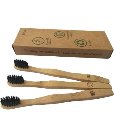 Children's Bamboo Toothbrushes Set - 3 Piece Eco-Friendly Recyclable Soft Bristles & Bamboo Handle - Buy Online on GoSupps.com