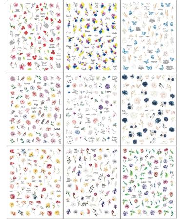 JMEOWIO 9 Sheets Spring Flower Nail Art Stickers Decals Self-Adhesive Colorful Summer Floral Nail Supplies Nail Art Design Decoration Accessories - Buy Online on GoSupps.com