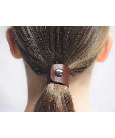 Jissy Leather Hair Ties - Long Hair Ponytail Holder Accessories for Men and Women - Chestnut/Marron (single piece) Small (Pack of 1) Glossy Brown Snaps
