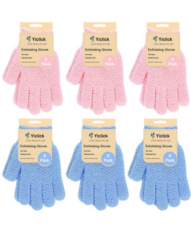 Yiclick Exfoliating Gloves 6 Pairs  Exfoliating Body Scrubber for Bath Shower Exfoliation  Body Scrub Exfoliator for Dead Skin Remover  Exfoliate Sponge Loofah Washcloth Mitt for Men Women 6Pairs12Pcs (Blue&Pink)