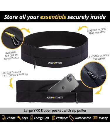 Build & Fitness Passeling - YKK Zip Belly Pocket for All Smartphones Keys & Cards | Black XL | Ideal for Running Jogging & Walking - Buy Online on GoSupps.com