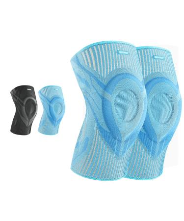 Welnove Knee Brace Sleeves - Compression Knee Support with Side Stabilizers & Patella Gel Pad for Workout Joint Pain Runner Climbing - (Blue L) Blue Large