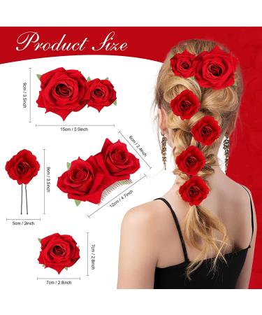 12 Piece Red Rose Flower Hair Clip Bridal Pins and Brooch Wedding Accessories for Women and Girls - Buy Online on GoSupps.com
