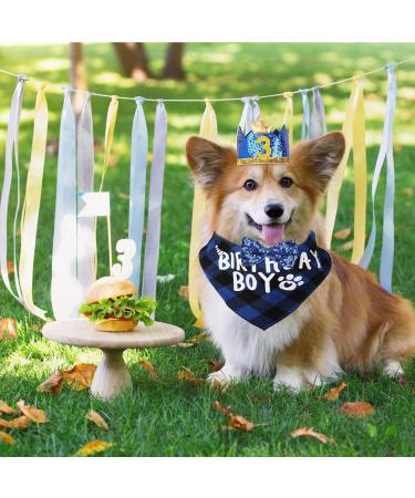 WLLHYF Dog Birthday Party Supplies Boy Dog Birthday Bandana Set with Cute Dog Bow Tie Dog Birthday Crown Hat with Numbers Small Medium Large Dogs(Blue) - Buy Online on GoSupps.com