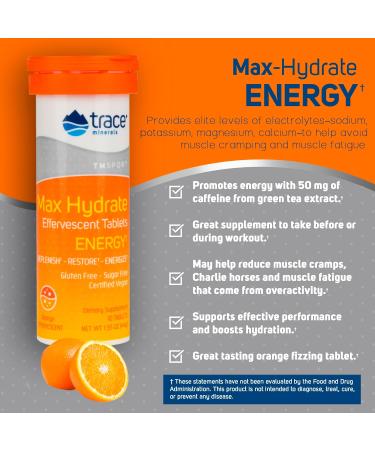 Trace Minerals Max-Hydrate Endurance Effervescent Tablets | Electrolyte Replenishment & Energy Support | Orange Flavor | 8x10 Tabs - Buy Online on GoSupps.com