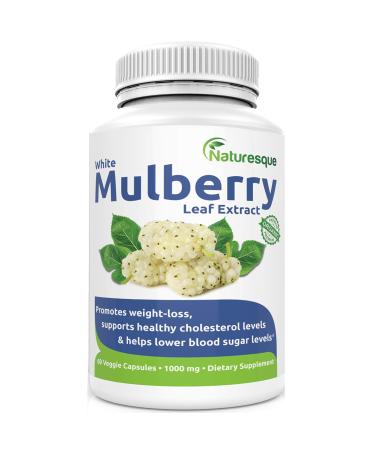 Naturesque White Mulberry Leaf Extract | Controls Appetite, Curbs Sugar & Carb Cravings | Helps Lower Blood Sugar Levels | Perfect for Zuccarin Diet Weight Loss | 1000mg 60 Vegan Capsules