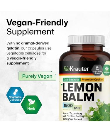 BIO KRAUTER Lemon Balm apsules for Natural Calming & Sleep Support - Pure Vegan Lemon Balm Extract 1500 mg Melissa Officinalis - Used for Digestion & Relaxation 250 Capsules 83 Days of Supply - Buy Online on GoSupps.com