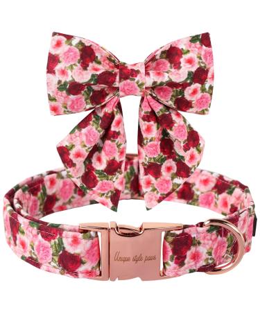 Unique Style Paws dog collar red pink peony dog collar adjustable comfortable cotton fly collar for young girls dogs fly collar with metal buckle L neck 16-24in L B: peonies