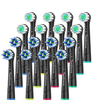 Toptheway Replacement Toothbrush Heads Compatible with Oral B Braun Pro 1000 Cross Action Precision Clean 7000 9600 500 3000 8000 Electric Toothbrush, 16 Pack (Black) Black 16 Count (Pack of 1)