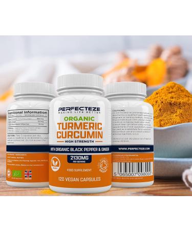 Organic Turmeric Curcumin High Strength with Black Pepper & Ginger 2130MG - 120 Vegan Capsules - Advanced Formula with Curcumin - 3 Month Supply - Buy Online on GoSupps.com