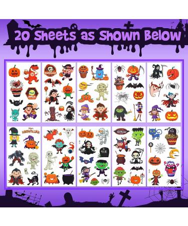 Halloween Temporary Tattoos for Kids - Waterproof Fake Stickers, Activities & Parties Favors for Toddlers, Children - 20 Sheets - Buy Online on GoSupps.com