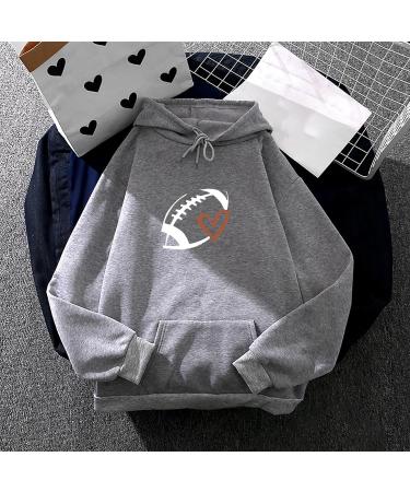 Yihaojia Hoodies for Women Football Graphic Design Sweatshirts Teen Girls Drawstring Hooded Aesthetic Pullover with Pocket Gray#36 Small - Buy Online on GoSupps.com