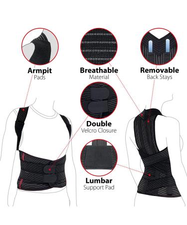 ORTONYX Full Back Support Brace - Relief for Upper and Lower Back Pain, Kyphosis, Rounded Shoulders - Posture Correction - Size Large - Black - Buy Online on GoSupps.com