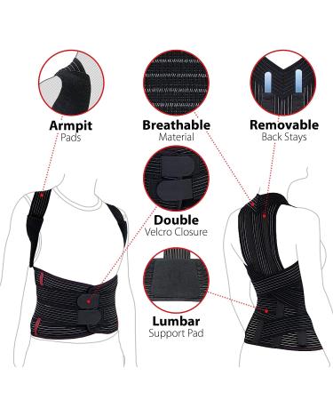 ORTONYX Full Back Support Brace - Pain Relief for Upper and Lower Back, Kyphosis, Posture Correction - Removable Pad - XL Black - Buy Online on GoSupps.com