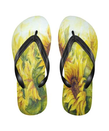 Mnsruu Sunny Sunflower Blossom Oil Painting Flip Flops Flip Sandals Home Slippers Hotel Spa Bedroom Travel XS for Men Women