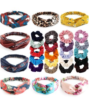 28 pieces hair band women set Meowmee hair tie including scrunchies and frontal ligaments colorful elastic hair tubes ponytail holder Twisted chiffon hair bands for women girls hair accessories headband & hair tie