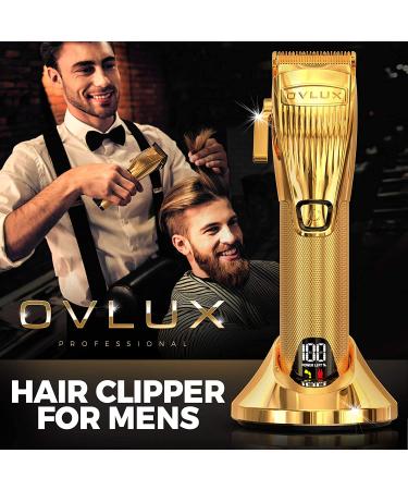 OVLUX Professional Hair Clippers for Men - Cordless Beard Grooming Kit with Clipper Guards | Full-Metal Body, Charging Base | Ideal for Barbers | Gifts for Men - Gold - Buy Online on GoSupps.com