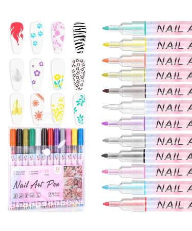 12PCS Nail Art Pens Set 3D Nail Polish Pens Quick Dry for Nail Art Macaron Color Nail Art Drawing Special Nails Art Design Manicure Nail Pens for Home & Salon DIY (0.7) Multicolor-0.7