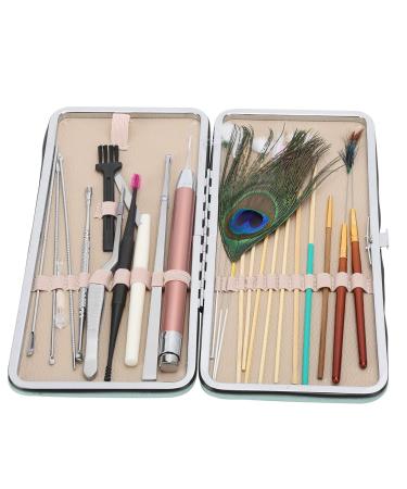 23 Pcs Ear Wax Removal Kit  Lighted Ear Pick Double Ended Ear Scoop Spoon Tweezer Stainless Steel Ear Wax Removal Tools with Storage Box(Green)