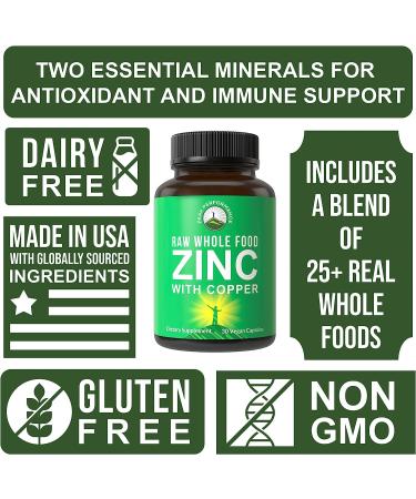 Raw Whole Food Zinc & Copper Immune Support Supplement with 25 Fruit & Vegetable Blend for Max Absorption - Vitamin Pills for Immunity - Buy Online on GoSupps.com