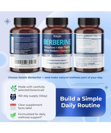 Premium Berberine Supplement with Ceylon Cinnamon Bitter Melon Milk Thistle - 150 Day Supply (150 Count (Pack of 1)) - Buy Online on GoSupps.com