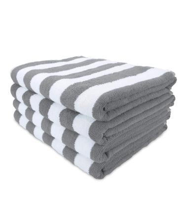 Arkwright Oversized Striped Beach Towels - (Pack of 4) Absorbent, Quick Drying, Ringspun Cotton Bulk Pool Towel, Perfect for Gym, Bath, and Spa, 30 x 70 in, Grey Grey 30 x 70 in. (Pack of 4)