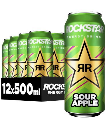 Rockstar Energy Drink Sour Apple - Saures caffeinated refreshing drink for the energy kick disposable (12 x 500ml) (packaging design may deviate)