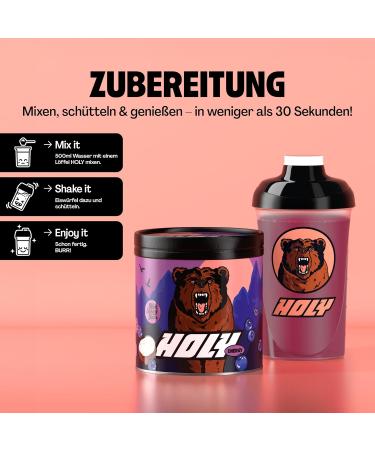 Holy Energy Gaming Booster 'Blueberry Bear' | 50 Portions | Focus Drink with Newcaff & Green Tea Extract | Vegan & Natural Fruit Flavors - Buy Online on GoSupps.com