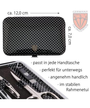 Buy Three Swords Germany 6 pcs Manicure Set 'Genova' - Black Dotted Artificial Leather Nail Care Kit with Scissors Clippers Glass & Sapphire Files - Buy Online on GoSupps.com