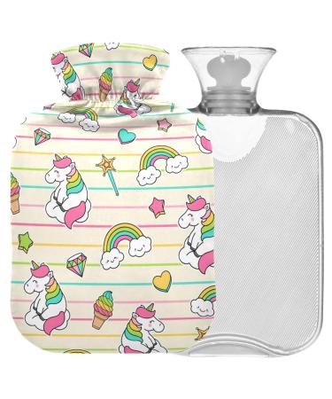 Naanle rainbow unicorn hot water bottle with reference transparent hot water bottle 1l heat bottle for bed handfoot warmer pain relief heat and cold therapy