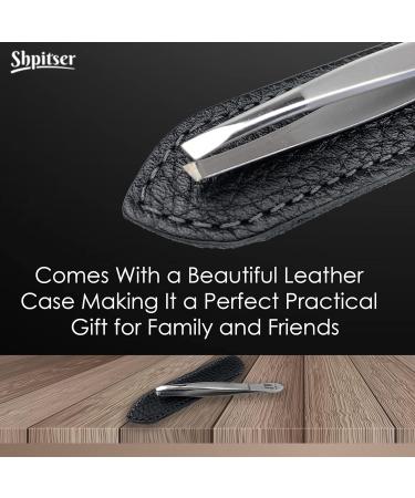 Shpitser German Stainless Steel Eyebrow Tweezers with Ceramic Blasted Slanted Tip - Black Leather Case - Buy Online on GoSupps.com