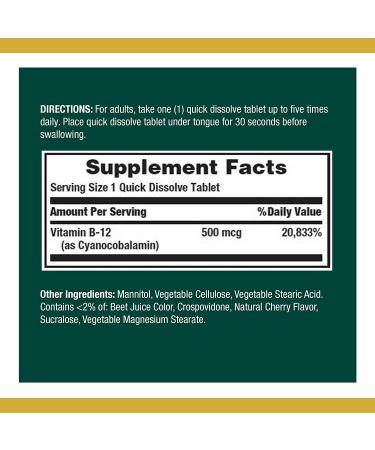 Nature's Bounty Vitamin B12 500mcg Tablets - Supports Energy & Nervous System Health - 100 Ct - Buy Online on GoSupps.com