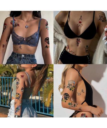 Vintage Temporary Tattoos - 60pcs Classic Old School Stickers, Waterproof Rose, Swallows, Butterflies & Swords Design for Men and Women - Buy Online on GoSupps.com
