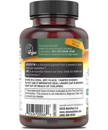 Deva Vegan Quercetin 500mg with Zinc 25mg - 90 Tablets for Immune Support - Buy Online on GoSupps.com