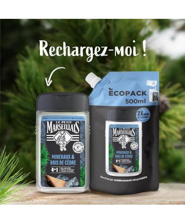  Le Petit Marseillais Le Petit Marseillais | Men's Mineral & Cedarwood Shower Gel Refill (ecopack of 500ml) 4-in-1 formula body hair face & bea - Buy Online on GoSupps.com