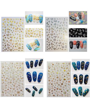 TOROKOM 12 Sheet Metallic Self-Adhesive Nail Stickers - 3D Star Moon Leaf Line Design Decals for Women, Girls | Manicure Fingernail Decorations - Buy Online on GoSupps.com