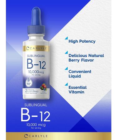 Carlyle Vitamin B12 Sublingual Liquid 10000mcg - 2 fl oz | Vegetarian, Non-GMO, Gluten-Free - Buy Online on GoSupps.com
