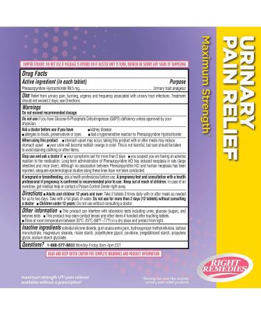 RIGHT REMEDIES Urinary Pain Relief Tablets | Phenazopyridine HCl 99.5mg | Fast UTI Pain Relief | Generic AZO Maximum Strength (72 Count) - Buy Online on GoSupps.com